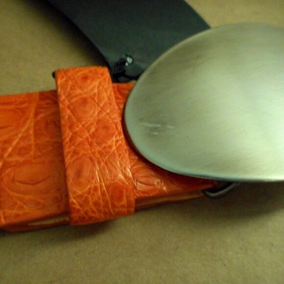 NWT KROCOA 100% Mandarin/Orange Crocodile Belt Silver Oval Buckle Size 32 - Picture 10 of 14